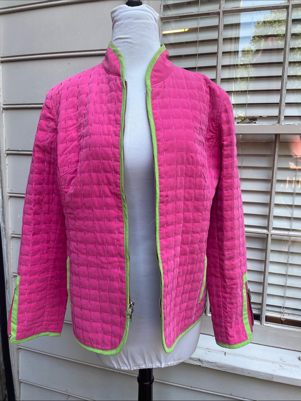 Harvé Benard Pink & Apple Green Quilted Jacket Size L